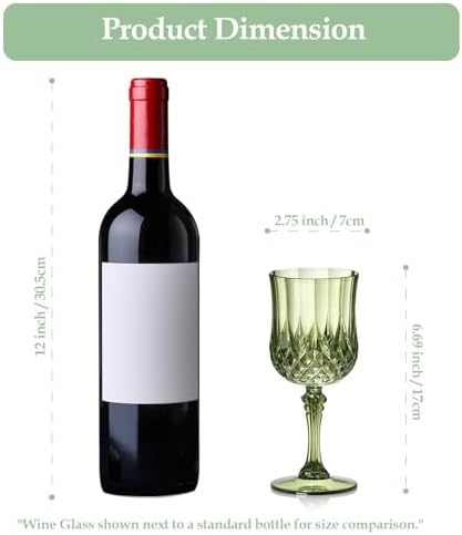 XUWAIDSGN 100Pcs Plastic Vintage Wine Glasses 7oz Reusable Embossed Goblet Glasses Pink Retro Wine Glassware Unbreakable Stemmed Champagne Water Cups for Wine Cocktail Juice Wedding (100, Dark Green) - Image 4
