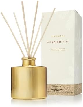 Thymes Frasier Fir Reed Diffuser Set – Includes Reeds, Fragrance Oil, and Frosted Glass Bottle – Fragrance Oil Diffuser – Room Fresheners – Luxury Home Decor – Gold (Gilded, 4 fl oz) by Thymes