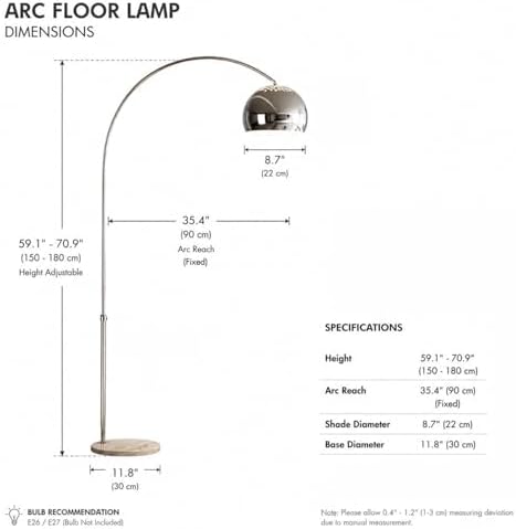 71" Modern Adjustable Chrome Arc Floor Lamp with Dome Shade - Image 7