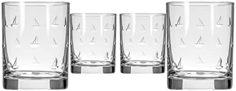 Rolf Glass Sailing Double Old Fashioned Glass 13 ounce | Engraved Whiskey Glass | Lead-Free Glass Tumbler | Etched Whiskey Tumbler Glasses | Proudly Made in the USA (Set of 4) by RolfGlass