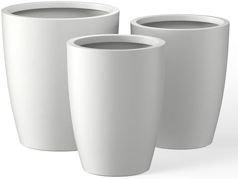 Kante 18.1",20.5",22.4" H Tall Round Concrete Planters Set of 3, Outdoor Indoor Modern Decorative Plant Pots with Drainage Hole & Rubber Plug for Home & Garden Pure White by Unknown
