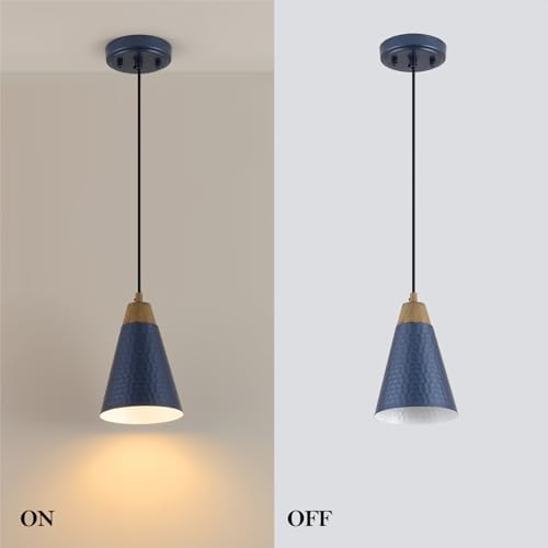 Dijiahua Blue Kitchen Pendant Lighting Over Island 3 Pack,Small Modern Farmhouse Chandeliers Navy Hammered Metal Shade,Mini Vintage Adjustable Cord Hanging Ceiling Lamp Fixtures Over Sink - Image 7