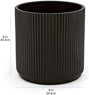 Amazon Basics Fluted Ceramic Planter Pot for Indoor Outdoor Plants, Round Flower Pot with Drainage Hole, 8-inch, Black - Image 6
