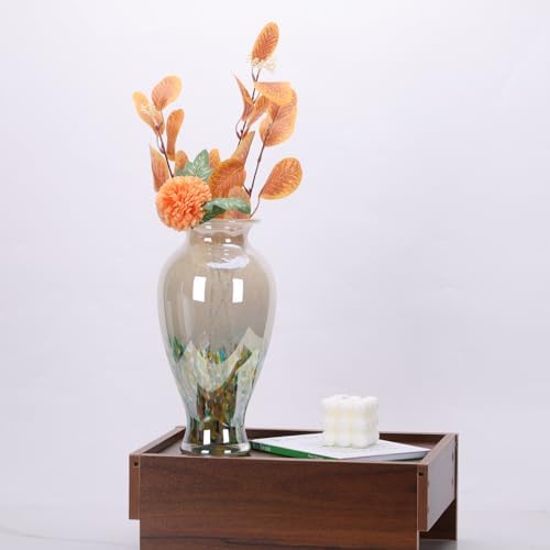 11.8" Tall Glass Vase Beautiful Hand Blown Glass Vase Modern Art Home Decor, Wide Mouth Colorful Vases for Mantle Dining Table Centerpiece, Entryway Living Room Wedding Decoration (Green) - Image 4