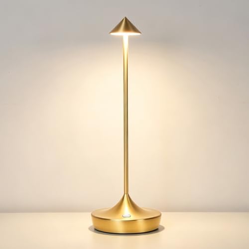 Cordless LED Table Lamp, Rechargeable, 3 Color Dimmable, Gold by SIKEVHT