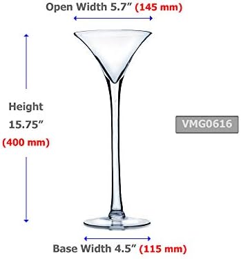 WGV Martini Glass Vase, Open 6", Height 16", Base 4.5", (Multiple Sizes Choices) Clear Wine Fruit Planter Floral Container, Wedding Centerpieces, Event Home Decor, 1 Piece (VMG0616) - Image 2
