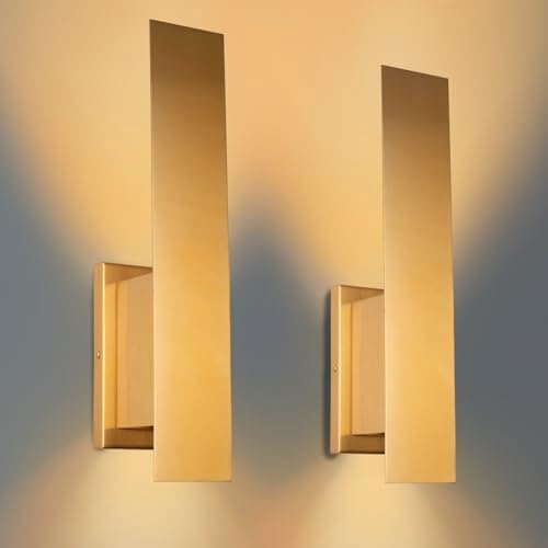 Edwarmlux Indoor Wall Sconces, Modern Wall Lights, Up and Down Wall Mount Light, Dimmable Hardwired Wall Light for Bedroom, Living Room, Hallway, GU10 Bulbs Excluded, 2 Pack (Brushed Gold) by Edwarmlux