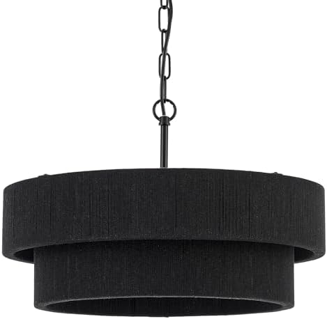 20” Black Hand Woven Rattan Chandelier Boho Pendant Light Adjustable Modern Pendant Light for Kitchen Island Dining Living Room, UL Listed by liveastylishlife