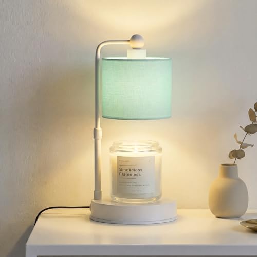 Candle Warmer Lamp with Timer, Dimmable Candle Wax Warmer, Height Adjustable Electric Candle Lamp Warmer with 2 Bulbs, Gifts Idea for Women Her, Mom, Vintage Home Decor for Bedroom-Mint Green by Bingyouth