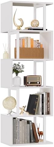 Furologee 6 Tier Bookshelf, S Shaped Geometric Bookcase, White by Furologee