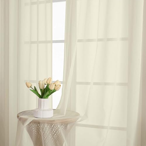 OWENIE Cream Sheer Curtains 96 Inch Long 2 Panels for Living Room 59" Wide - Image 6