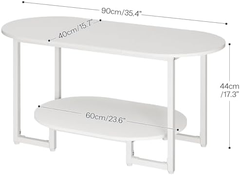 HOOBRO Coffee Table for Living Room, Oval Small Coffee Table with 2-Tier Open Storage Shelf, Industrial Cocktail Tea Table, Wooden Desktop Center Table, Farmhouse, Home Office, White WW09KF01 - Image 2