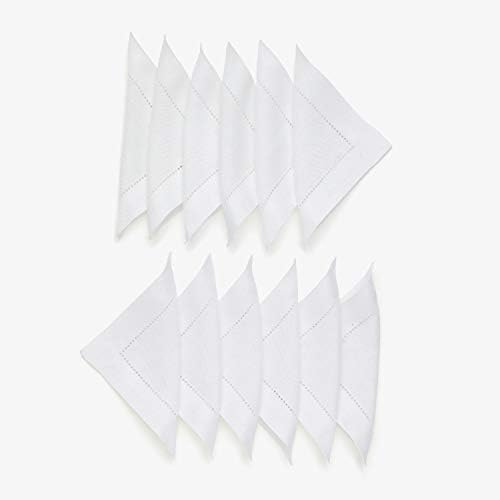 Solino Home 100% Pure Linen Cocktail Napkins White, 6 x 6 in, Set of 12 by SolinoHome