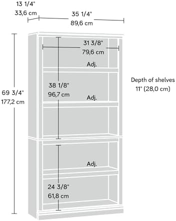 Sauder 5 Tier Book Shelf Wooden Bookcase Multipurpose Bookshelf for Home Office, Living Room, in Glacier Oak - Image 3