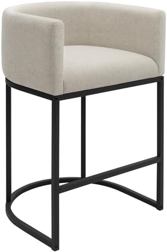 Counter Height Bar Stools, 24 Inch Seat Height Barstools for Dining Room, Fabric Upholstered Bar Chair for Kitchen Island, Linen Counter Stools with Metal Legs, Beige by KRAMZMINGQualityHome