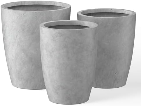 Kante 18.1",20.5",22.4" H Tall Round Concrete Planters Set of 3, Outdoor Indoor Modern Decorative Plant Pots with Drainage Hole & Rubber Plug for Home & Garden Natural Concrete by Unknown