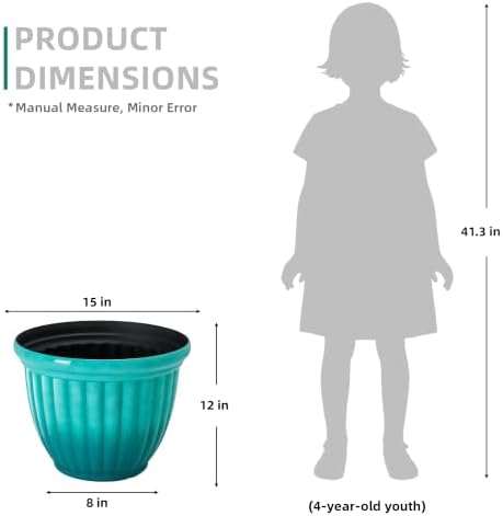 Autodaya 15" Large Planters For Outdoor Plants Set Of 2 Plastic Flower Pots - Image 6