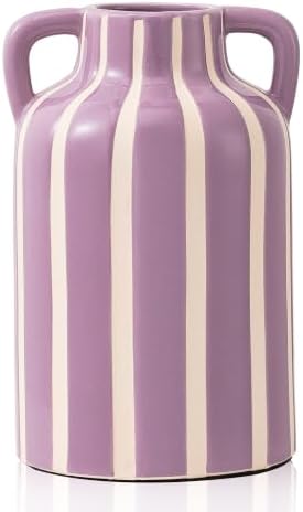 Ceramic Flower Vase with Handles, Modern Purple Striped Decorative Vase for Home Decor, 9.1" Art Floral Tall Flower Vases for Living Room & Kitchen, Mantel & Bookshelf, Centerpieces, Entryway - Image 7