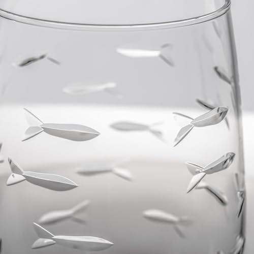 Rolf Glass School of Fish 18oz All Purpose Wine Glass | Set of 4 | Large Wine Glasses | Lead-free Crystal Glass | Engraved Wine Glasses | Made in the USA - Image 3