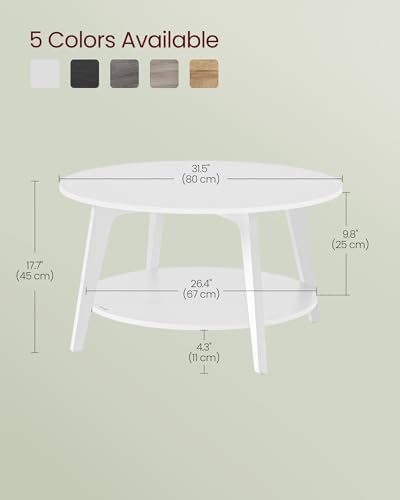 VASAGLE Round Coffee Table, 2-Tier Center Table with Storage, Tapered Legs - Image 3