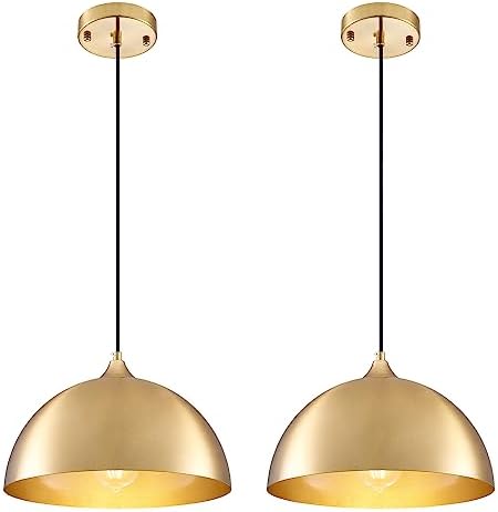Gold-Electroplated Industrial Pendant Light 11.8inches 2 Packs,Mental Hanging Light Fixtures for Kitchen Island,Dome Pendant Light,Ceiling Light Fixtures for Restaurant Dining Room Aisle by SESIMENTLogoGoboProjector