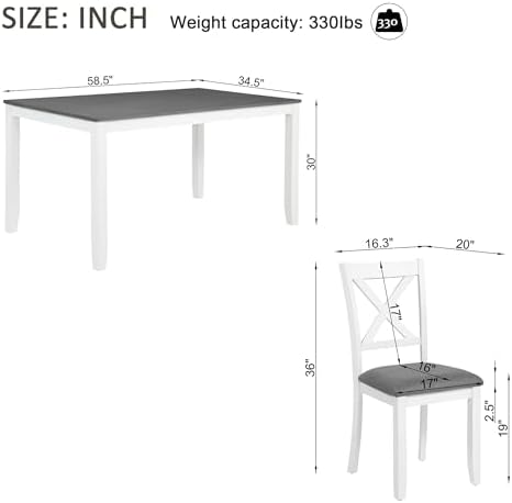 Harper & Bright Designs Modern 7-Piece Dining Set,58.5" Solid Wood Table & 6 Padded X-Back Style Chairs, Grey & White Two-Toned for Kitchen/Dining Room, 6-Person Seating - Image 2
