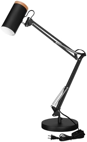 TORCHSTAR Tall Swing Arm Desk Lamp with Wooden Accent, Large Size, Black by TORCHSTAR