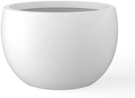 Kante Accent Round Bowl White Concrete Planter 15.7" Dia, Outdoor by Unknown