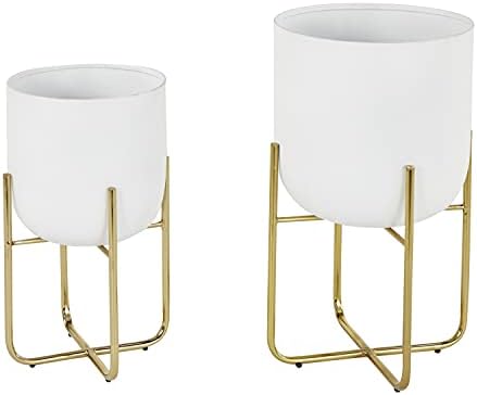 deco 79 Metal Planter, Set of 2 Planter 16", 13" H, White by Unknown