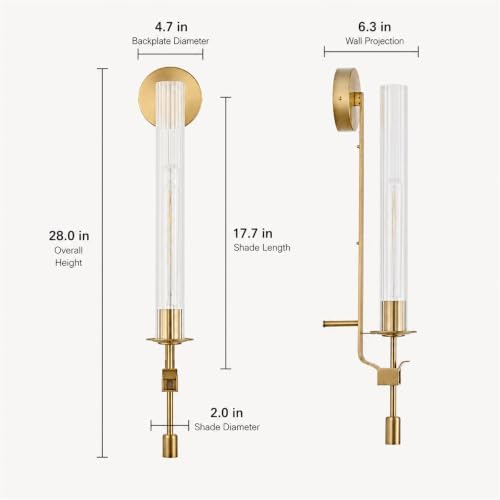 LIGHTLAND Gold Wall Sconce, 28 Inch Modern Metal Glass Wall Light Fixture, Wall Lamp for Living Room Bedroom Hallway (Pack of 1) - Image 3