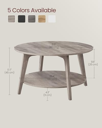 VASAGLE Round Coffee Table, 2-Tier Center Table with Storage, Tapered Legs - Image 3