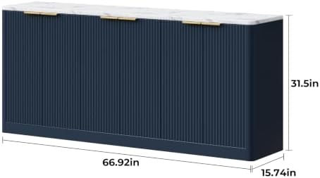 Evermagin 67" Fluted Blue Buffet Cabinet with Storage - Image 2
