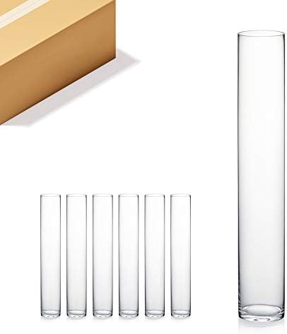 WGVI Quality Thick Weighted Tall Clear Cylinder Glass Vases, 4" W x 24" H, Flower Arrangement Floating Candle Holders Wedding Centerpieces Event Floral Tabletop Display Décor, Bulk Wholesale, 6 Pcs by WGVInternational-OpusGlassware