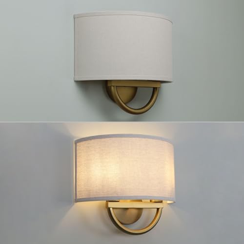 Yosoan 2-Light Linen Fabric Cloth Brass Wall Sconce Stairwell Fixture Light - Image 5