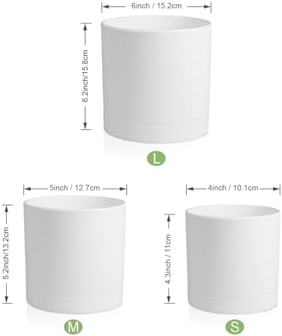 Meowell 6/5/4 inch Flower Pots, Pack of 3 Cylinder Plant Pots for Small Indoor Outdoor Plants, Plastic Planters with Drainage Holes and Saucers for Garden Succulent Nursery House Plants, White - Image 2