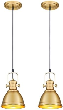 2-Pack Brushed Gold Pendant Lights for Kitchen Island, Metal Shade by Audickic