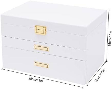 3 Layers Jewelry Storage Box with 2 Drawers, Large Wooden Jewelry Box for Women and Girls Necklace Ring Watch Organizer, White - Image 3