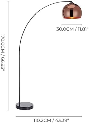 Teamson Home Arquer 66.93" Arc Floor Lamp for Living Rooms, Home Offices, Dining Rooms, Bedrooms with Faux Black Marble Base and Rose Gold Bell Shade - Image 5