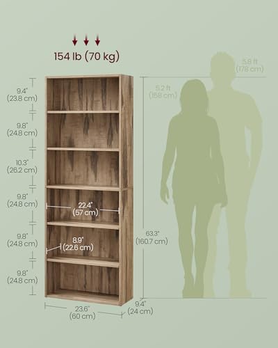 VASAGLE 6-Tier Bookshelf, Storage Organizer, 23.6 x 9.5 x 63.2 Inches - Image 3