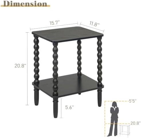 Fultyle Black Side Table, 2-Tier Small End Table, Vintage Night Stand - Image 3