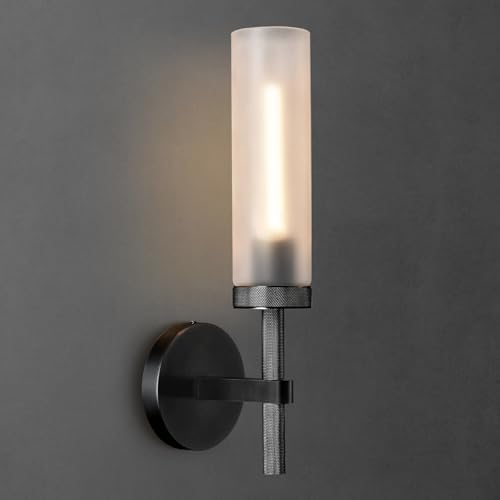 15 in Black Knurled Wall Sconce,Hardwired Bathroom Sconces by ZHFLT