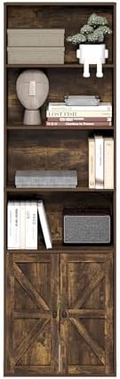 Furinno Jensen Farmhouse Style 6-Tier Book Shelf with Doors, Amber Pine - Image 5
