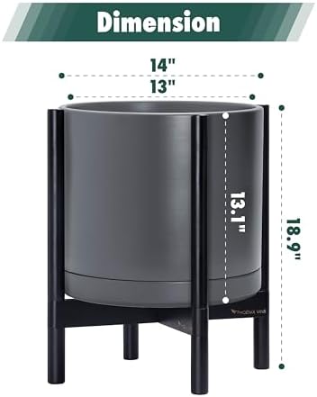 D'vine Dev Ceramic Pot with Ebony Wood Stand, Grey, 14 in, 55-B-S-3 - Image 3