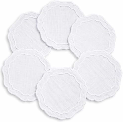 Linen Coasters for Drinks, Set of 6, 6 inch, White by EmbroideryLinenVN