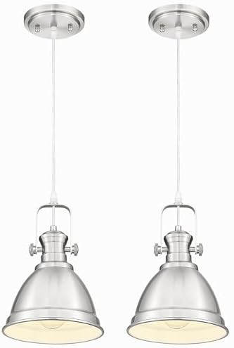 2-Pack 8" Brushed Nickel Pendant Light Kitchen Island, Metal Shade by Audickic