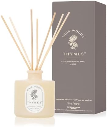 Thymes Petite Oil Reed Diffuser Set – Includes Reeds, Fragrance Oil & Glass Bottle – Luxury Scent Diffusers for Home Decor – Notes of Fresh Evergreen, Smoky Wood & Golden Amber (Noir Woods, 4 fl oz) by Unknown