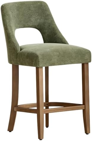 UVV Bar Stools Set of 1, Upholstered Counter Height Bar Stools, Modern Counter Stools with Wood Legs for Kitchen Island Dining Room Bar, Green by UVVLivetheQualityLife