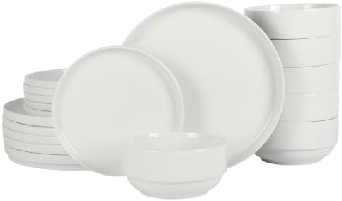 Gibson Home Rothernberg 18-Piece Stackable Porcelain Dinnerware Set, Service for 6 – White Plates and Bowls, Microwave & Dishwasher Safe by GibsonHomewares