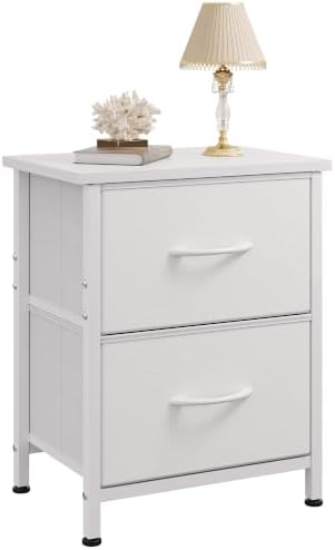WLIVE White Night Stand, Small Dresser with 2 Drawers & Wooden Top, White by WLIVE