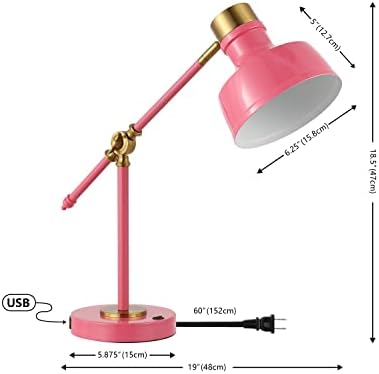 JONATHAN Y Allegra Metal Task Desk Lamp USB Port 18.5", Pink/Brass Gold - Image 6